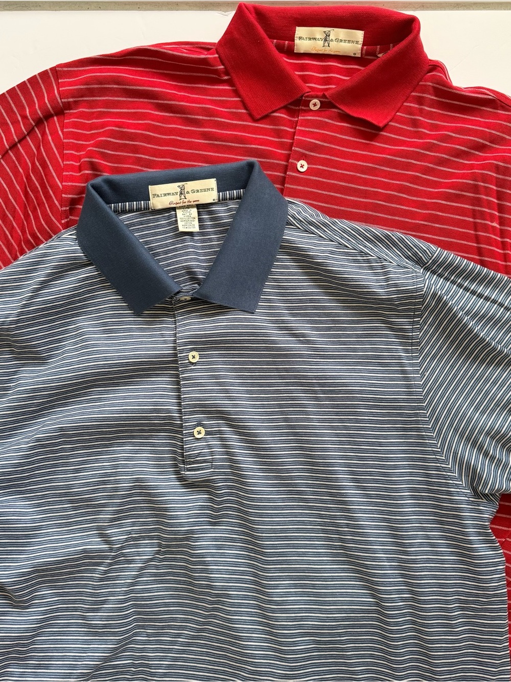 Fairway & Greene Men's Golf Polo Shirt - Red Blue Striped Lot of 2 Large